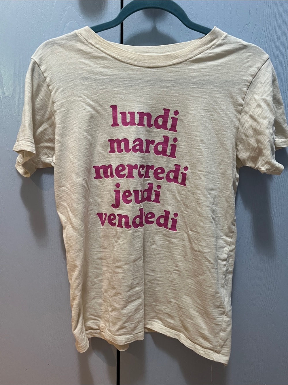 Cotton Cream Graphic Tee with Pink French Weekday Print - J. Crew